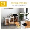 Wooden Rabbit Hutch with Wheels, Run, Slide-out Tray for Small Animals, Guinea Pig, Yellow
