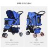 3 Wheels Foldable Dog Stroller with Storage Basket, Adjustable Canopy, Cupholder for Miniature and Small Dogs, Blue