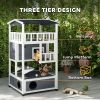 4-Floor Wood Outdoor Cat House Catio for Cats with Condo, Fun Entrances, Perch, Grey