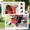 4 Wheel Dog Pet Stroller Dog Cat Carrier Folding Sunshade Canopy with Brake, Red