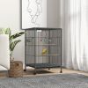 Pawhut Metal Bird Cage with Stand for Parrots, Lovebirds, Finches, Gray