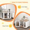 Dog Kennel Furniture Side End Table Indoor with Lockable Door, for Small and Medium Dogs, Walnut Brown