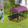 Welded Wire Outdoor Dog Kennel with 360° Rotating & 4 Levels Adjustable Bowls, Waterproof Cover, 7.9' x 4' x 6'