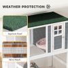74" Wooden Outdoor Cat House Weatherproof & Wheeled with High Weight Capacity, Kitten Cage Condo, White