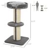 Cat Tree Kitty Tower with Sisal Mat Scratching Post, Cat Bed, Cushion, Perch, 18" x 18" x 36", Grey