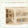 Wooden Large Hamster Cage Mouse Rats Small Animal Exercise Play House 3 Tier with Tray, Seesaws, Water Bottle