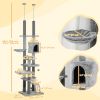 89" -100" Adjustable Height Floor to Ceiling Cat Tree, Multi Levels Cat Climbing Tower with Scratching Posts