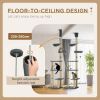 Floor to Ceiling Cat Tree, 90.5" - 98.5" Cat Tower with Scratching Post, Dangling Balls, Platforms, Bed, Hammock, Grey