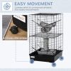 42" Ferret Cage, Small Animal Habitat Metal Pet Cage with Wheels Brakes, Hammocks, Hanging Tunnels, and 3 Doors, Black