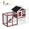 48" Wooden Rabbit Hutch Bunny Cage with Waterproof Asphalt Roof, Fun Outdoor Run, Removable Tray and Ramp, Brown