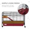 41"L Small Animal Cage, Pet Play House for Rabbit Hutch Ferret with Feeder, Rolling Wheels, Platform, Ramp