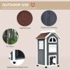 43"H Wooden Cat House Outdoor with Hammock, Weatherproof 3-Floor Feral Cat Shelter with Escape Doors, Asphalt Roof, Inside Ladders, Gray