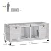 Wooden Rabbit Hutch with Wheels, Dividers for Indoor Use, Light Gray