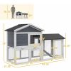 58" Wooden Rabbit Hutch with Run, Removable Tray, Asphalt Roof, Lockable Doors and Ramp, Gray