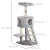 47" Tall Cat Tree Tower with Condo, Ladder, Scratching Posts and Hanging Ball, Light Grey