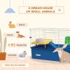 18.5" Small Animal Cage with Water Bottle, Food Dish, Platform, Ramp, Blue