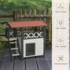 Wooden 2-Story Shelter for Feral Cats with Asphalt Roof, Stairs, Balcony, 30" x 20" x 29", White