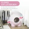 Enclosed Cat Litter Box, Large Kitty Litter Box with Lid, Scoop, Leaking Sand Pedal, Top Handle, Pink