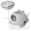 Cat Litter Box Toilet with Lid, Covered Litter Box with Scoop, Enclosed Drawer and Skylight, Grey
