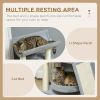 Small Cat Tree with Perch, Scratching Posts, Pad, Bed, Toy Balls, Light Grey