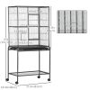 30'' Large Rolling Metal Bird Cage Bird House with Detachable Rolling Stand, Storage Shelf, Wood Perch Food Container - Black