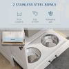 Pet Food Storage Container Dog Feeding Station w/ Adjustable Panel, Hooks, for Medium Sized Dogs, White