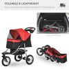 Luxury Pet Stroller Lightweight Dog Cat Travel Carriage with 3-Rubber Wheels, One-click Folding Design, Adjustable Canopy, Zippered Mesh Window Door