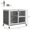 Indoor Rabbit Hutch with Wheels, Bunny Cage Guinea Pig House W/ Top Access, Ramp, Pull Out Tray, Grey