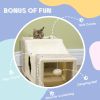 39" Long Cat Tunnel, Plush Catio Outdoor Cat Enclosure with Two Caves and Hanging Ball, Cream White
