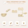 Cat Wall Shelves, 3PCs Cat Shelves with Hammock, Scratching Post, 3 Steps, Jumping Platforms, Wall Mounted Cat Climber, Beige