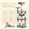 52" Multi-Level Cat Tree Tower, Kitten Scratcher Activity Center Play House with Hammock - Grey