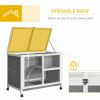 Indoor Rabbit Hutch with Wheels, Bunny Cage Guinea Pig House W/ Top Access, Ramp, Pull Out Tray, Grey