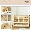 Wooden Hamster Cage, 3 Tier Rat Cage with Openable Roof, Run, Ladders, Run, Ladders, Wheels, Tray, Natural Wood