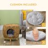 Wicker Cat Bed with Washable Cushion, Elevated Rattan Kitten Bed for Indoor Cats, Light Brown
