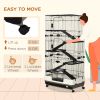 63"H 6-Level Small Animal Cage Rabbit Hutch with Universal Lockable Wheels, Slide-Out Tray for Bunny, Chinchillas, Ferret, Black