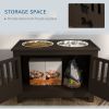PawHut Dog Food Storage Cabinet with Bowls & Dog Feeding Station, Espresso