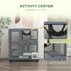 Cat Condo Wooden Indoor Cat House on Wheels with Cat Flap Door Platforms Hammock Openable Top for 2 Cats, Light Grey