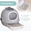 Cat Litter Box Toilet with Lid, Covered Litter Box with Scoop, Enclosed Drawer and Skylight, Grey