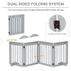 Freestanding Pet Gate 4 Panel Wooden Dog Barrier Folding Safety Fence with Support Feet for Doorway Stairs Light Grey