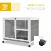 Indoor Rabbit Hutch with Wheels, Bunny Cage Guinea Pig House W/ Top Access, Ramp, Pull Out Tray, Grey