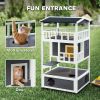 4-Floor Wood Outdoor Cat House Catio for Cats with Condo, Fun Entrances, Perch, Grey