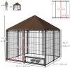 4.6' x 4.6' x 5' Outdoor Dog Kennel with Canopy, Rotating Bowls, Coffee