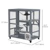 Cat Condo Wooden Indoor Cat House on Wheels with Cat Flap Door Platforms Hammock Openable Top for 2 Cats, Light Grey