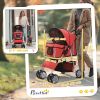 4 Wheel Dog Pet Stroller Dog Cat Carrier Folding Sunshade Canopy with Brake, Red