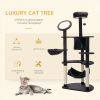 60" Multi-Level Plush Cat Tree, Tall Cat Tower with Scratching Posts and 2 Hammocks, Dark Grey