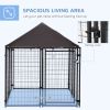 Outdoor Dog Kennel, Welded Wire Steel Fence, Lockable Pet Playpen Crate, with Water-, UV-Resistant Canopy Top, Door, 4.6ft x 4.6ft x 5ft, Black