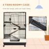 45"H 4-Level Small Animal Cage Rabbit Hutch with Universal Lockable Wheels, Slide-out Tray for Bunny, Chinchillas, Ferret, Black