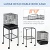 44.5"H Metal Bird Cage Parrot Play Spot Stand with Wheel, Storage Shelf, Multi-doors - Black