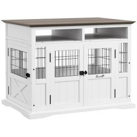 PawHut Dog Kennel Furniture Side End Table with Storage Double Doors Small Medium Dogs White