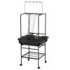 PawHut Mobile Bird Stand with Wheels Perches Stainless Steel Feed Bowls Pull-Out Tray for Small Parrot Dark Gray